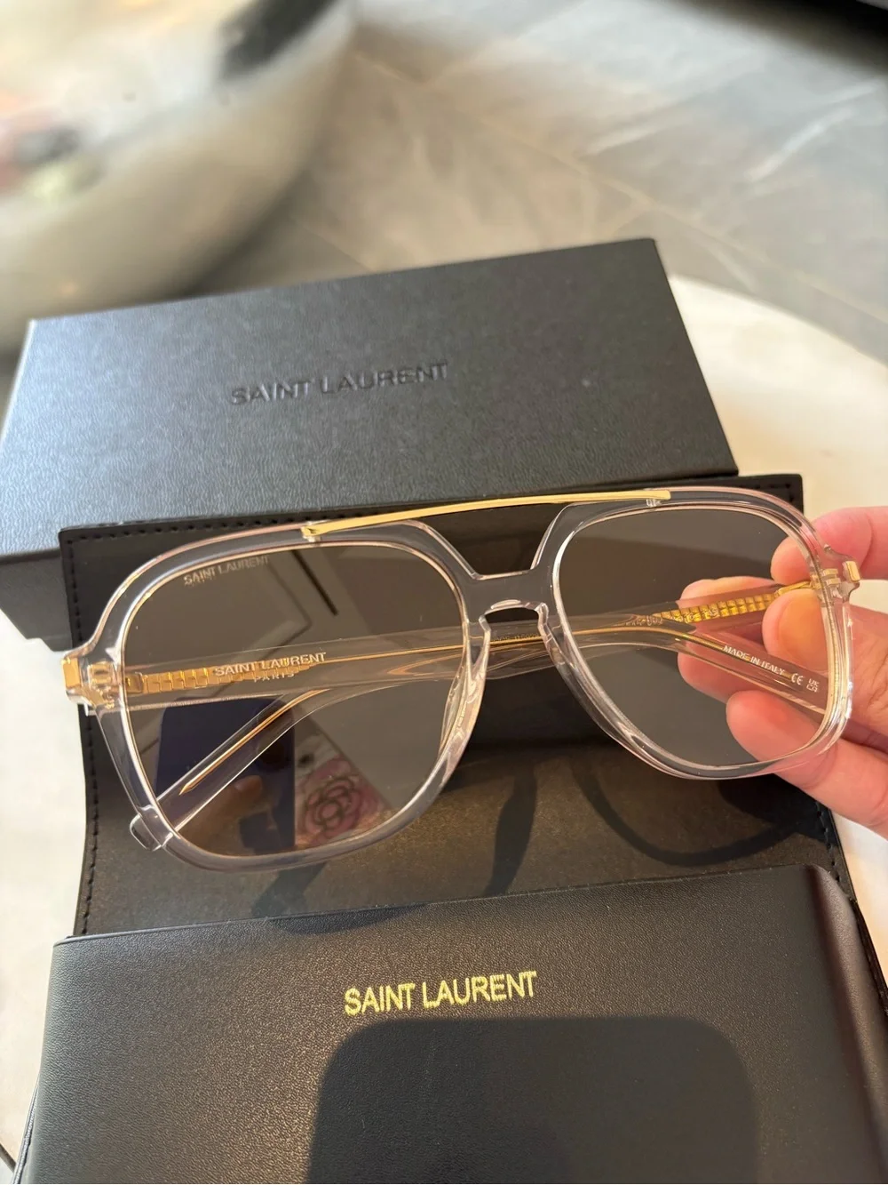 Saint Laurent SL 545 aviator acetate sunglasses unisex pastel yellow gold logo